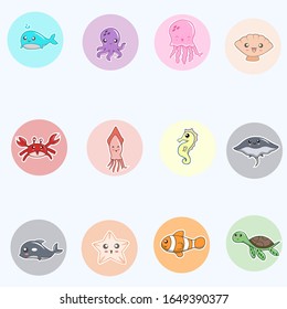 Set of cute kawaii sea animals