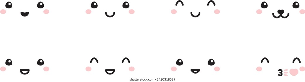 A set of cute kawaii style faces. Vector illustrations isolated on a white background.