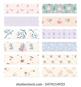 Conjunto de pegatinas lindas y kawaii washi cintas para planificador y elemento scrapbooking