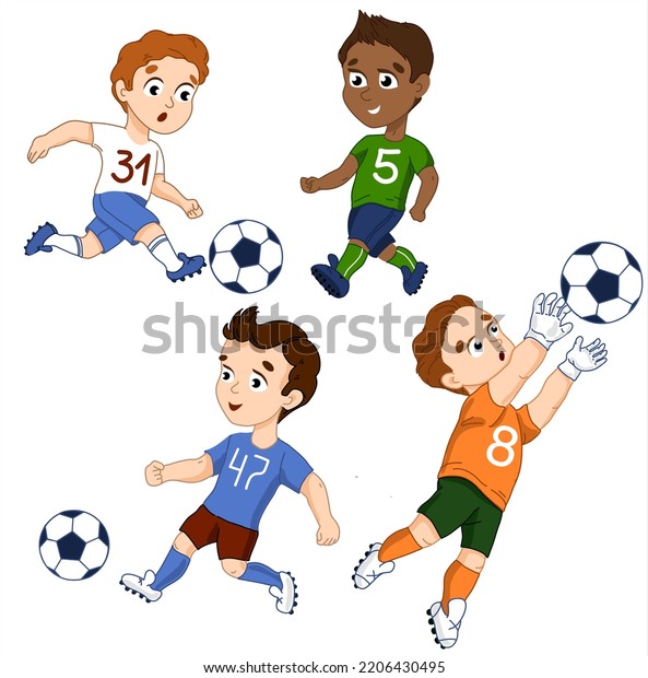 Set Cute Kid Boy Play Soccer Stock Vector (Royalty Free) 2206430495 ...