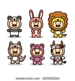 Set of cute kids with animal costumes