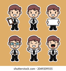 Set of cute kids businessman sticker