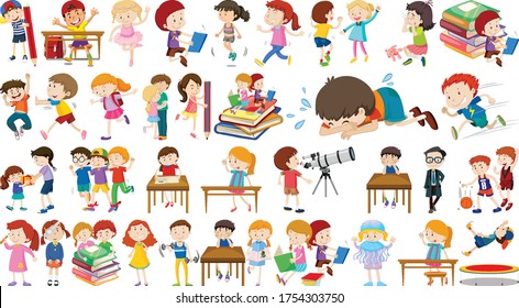 Set of cute kids cartoon character illustration