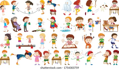 Set of cute kids cartoon character illustration