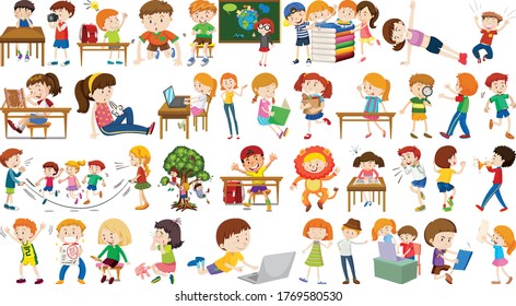 Set of cute kids cartoon character illustration