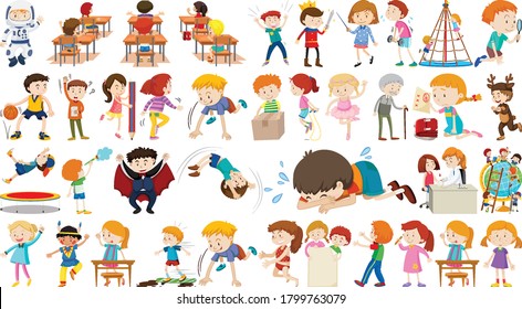 Set Cute Kids Cartoon Character Illustration Stock Vector (Royalty Free ...