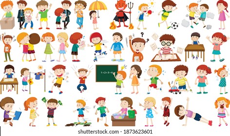 Set of cute kids cartoon character illustration