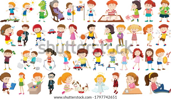 Set Cute Kids Cartoon Character Illustration Stock Vector (Royalty Free ...