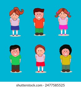Conjunto de Ilustración vectorial de dibujos animados de niños lindos.