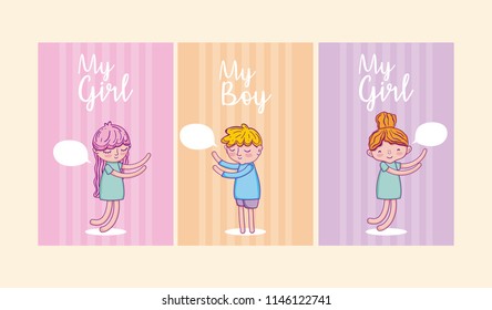 Set of cute kids cartoons cards