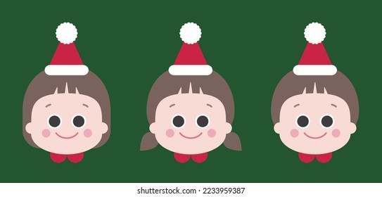 Set of cute kids characters in Christmas concept, winter festival in December. Three children wearing Santa hats and smiling.