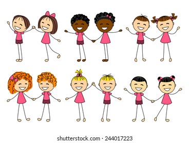 Set of cute kids couples
