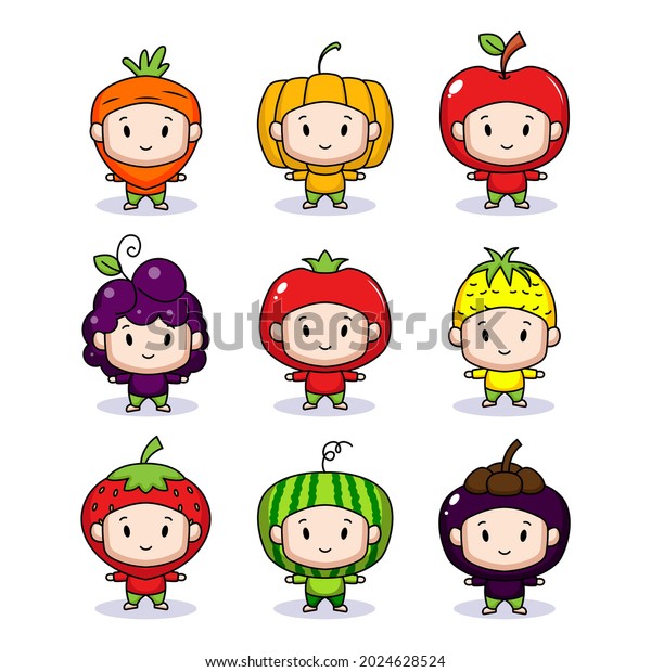 Set Cute Kids Fruit Costume Illustration Stock Vector (Royalty Free ...