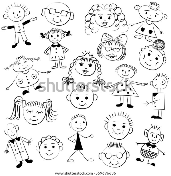 Set Cute Kids Funny Children Drawings Stock Vector (Royalty Free) 559696636