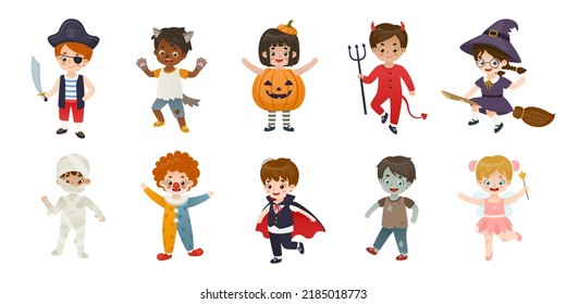 Set Cute Kids Halloween Costume Cartoon Stock Vector (Royalty Free ...