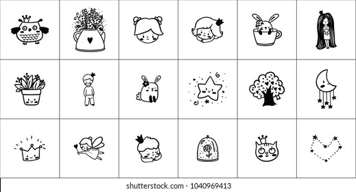 Set of cute kids logos. Magic and dreams collection