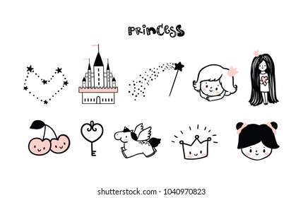 Set of cute kids logotype. Little princess collection