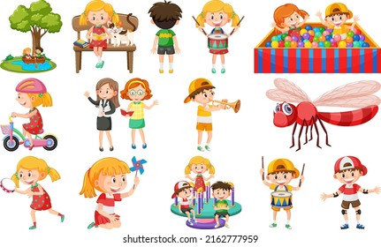 Set of cute kids and objects illustration