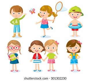 Set Cute Kids On Holidays Stock Vector (Royalty Free) 301302230 ...