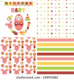 set of cute kids pattern. perfect for baby invitations, cards, scrapbook, gift wrapping paper, surface textures
