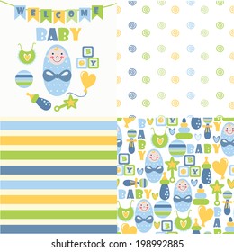 set of cute kids pattern. perfect for baby invitations, cards, scrapbook, gift wrapping paper, surface textures