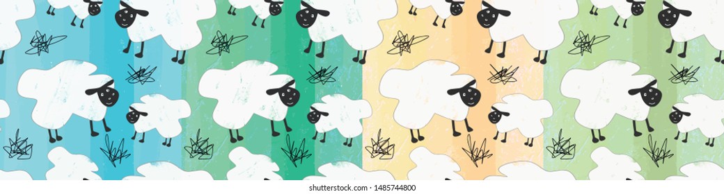 Set of cute kids patterns with sheeps 