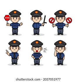 Set of cute kids with police costume mascot design