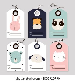 Set of cute kids tags for gifts or other. Vector hand drawn illustration.