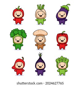 Set of cute kids with vegetable costume illustration
