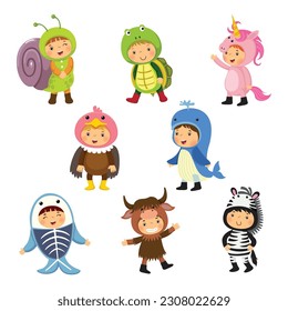 Set of cute kids wearing animal costumes vector image
