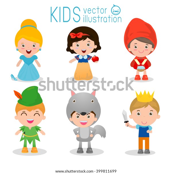 Set Cute Kids Wearing Story Costumes Stock Vector (Royalty Free) 399811699