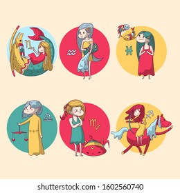 Set of cute kid's zodiac signs for decoration.
