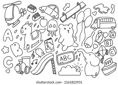 Set of cute kindergarten doodle. hand drawn, cartoon, print, art