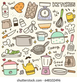 Set of Cute Kitchen Spices and Utensils Doodle