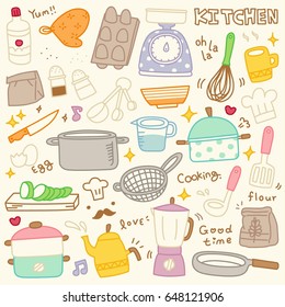 Set of Cute Kitchen Spices and Utensils Doodle