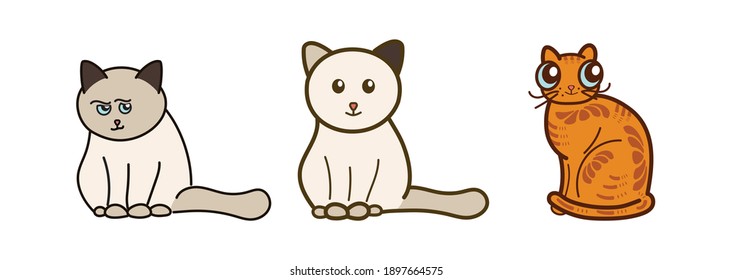 Set of cute kitten, cats in vector illustration art