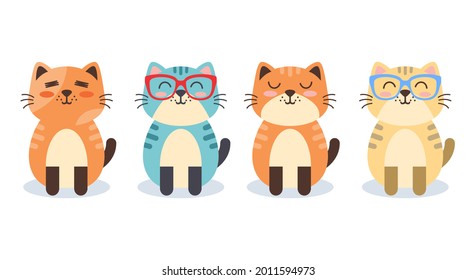 Set of cute kitten character cartoon illustration flat design concept