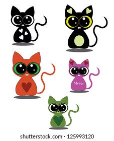 Set of cute kitten icons