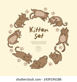 Set of cute kitten isolated on pastel background : Vector Illustration