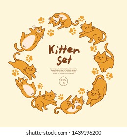 Set of cute kitten isolated on pastel background : Vector Illustration