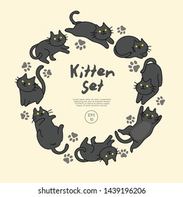 Set of cute kitten isolated on pastel background : Vector Illustration