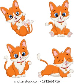 Set of cute kittens cartoon in different poses