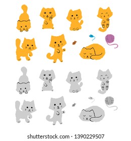 Set of cute kittens in color and grey