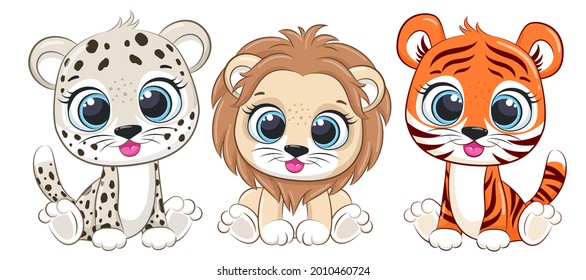 A set of cute kittens: lion, tiger,leopard. Vector illustration of a cartoon.