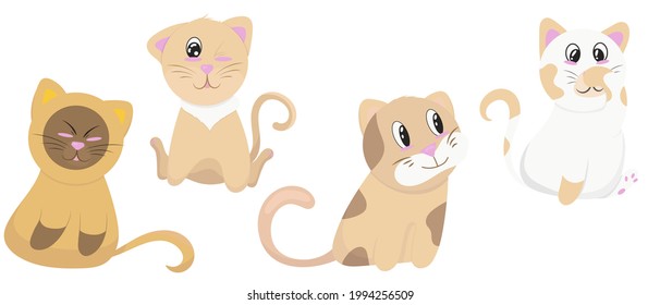 set of cute kittens, vector illustration in flat style, pet