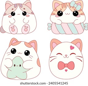 Set of Cute Kitty Animal Illustration