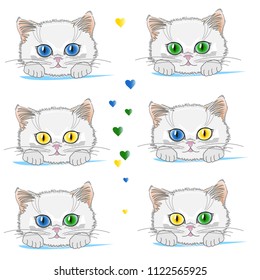 A set of cute kitty with bright eyes. Vector illustration.