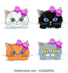 A set of cute kitty with bright eyes. Vector illustration.
