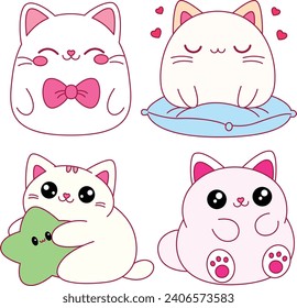 Set of Cute Kitty Cartoon Illustration