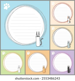 set of cute kitty cat board frame blank memo design, pastel colorful